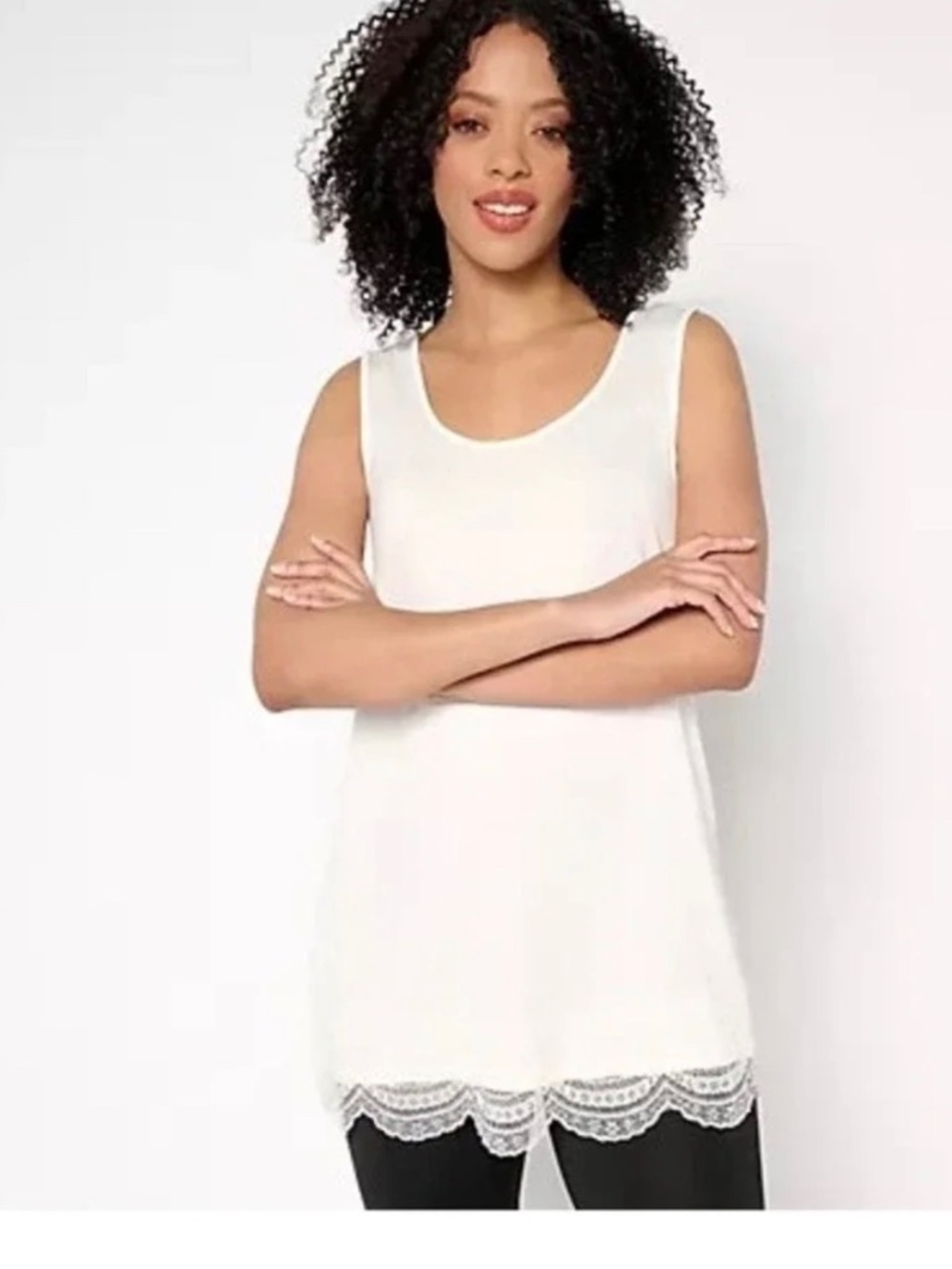 LOGO Lace Hem Tank Ivory Xl
